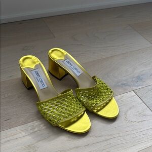 Jimmy Choo chartreuse woven Women's Heels